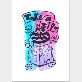 Take A Sip Watercolor Beverage Posters and Art